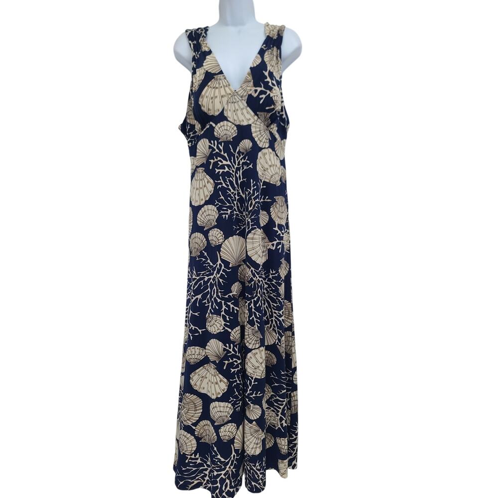 Coastal nautical vibes maxi dress Resort Wear Sz Med navy blue Vacation ready - Picture 2 of 6